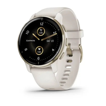 Garmin Venu® 2 Plus - Cream Gold Stainless Steel Bezel with Ivory Case and Silicone Band