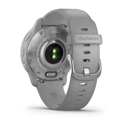 Garmin Venu® 2 Plus - Silver Stainless Steel Bezel with Powder Gray Case and Silicone Band