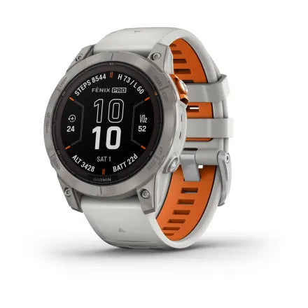 Garmin fēnix® 7 Pro - Sapphire Solar Edition - Titanium with Fog Gray/Ember Orange Band