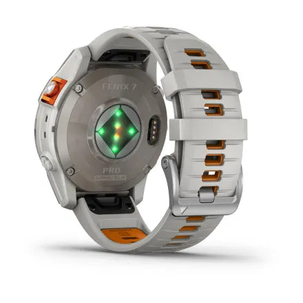 Load image into Gallery viewer, Garmin fēnix® 7 Pro - Sapphire Solar Edition - Titanium with Fog Gray/Ember Orange Band
