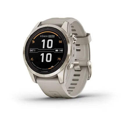 Load image into Gallery viewer, Garmin fēnix® 7S Pro - Sapphire Solar Edition - Soft Gold with Light Sand Band
